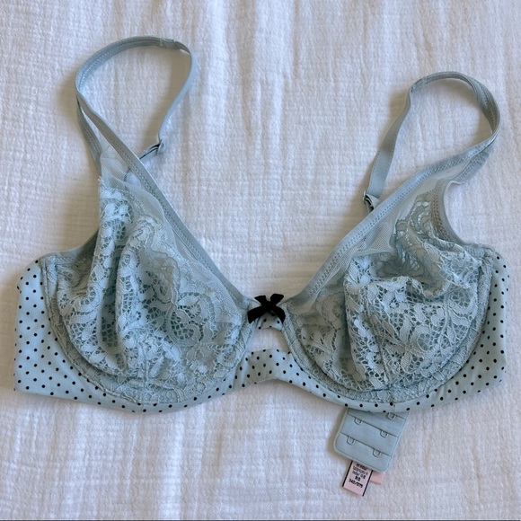 VICTORIA’S SECRET Unlined Elongated Demi Bra, Frosty Blue Dots, 34D - Picture 3 of 11